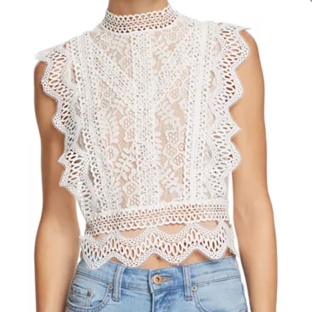 Zara Size M White Sleeveless Lace Blouse